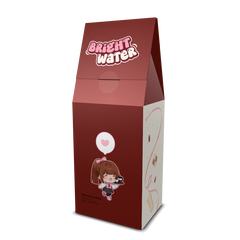 Bright Water anime light roast coffee bag art by Waifee, front and side view