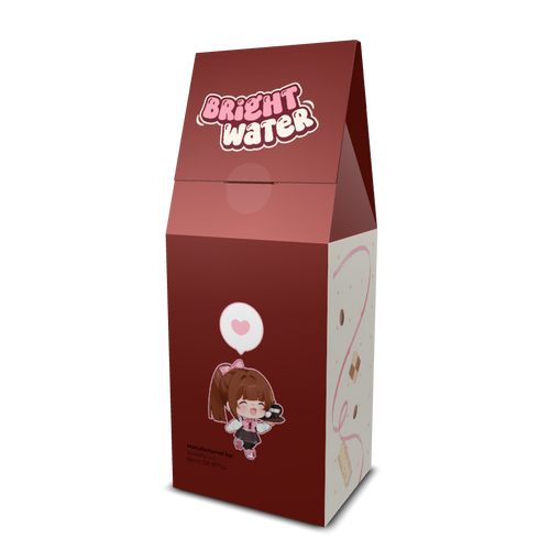 Bright Water anime light roast coffee bag art by Waifee, front and side view