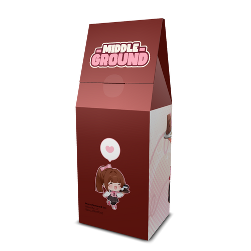 Middle Ground anime medium roast coffee bag art by Waifee, front and side view