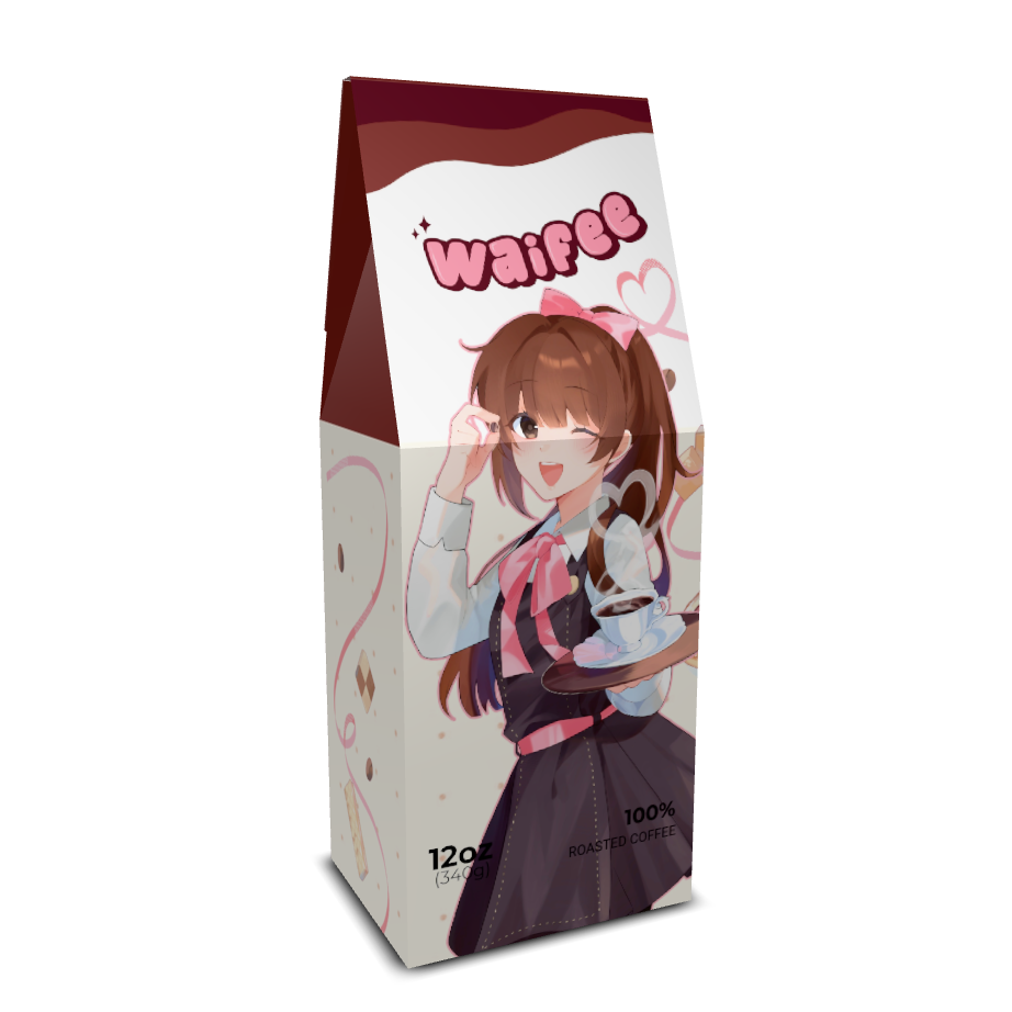 Bright Water Colombian light roast anime coffee bag with original character art