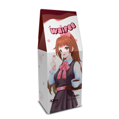 Velour anime medium-dark roast coffee bag with original character art